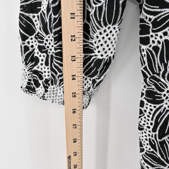 BOSTON PROPER Embroidered Dress Sz 6 Black White Floral Puff Sleeve Flounce Hem‎ - Picture 7 of 15